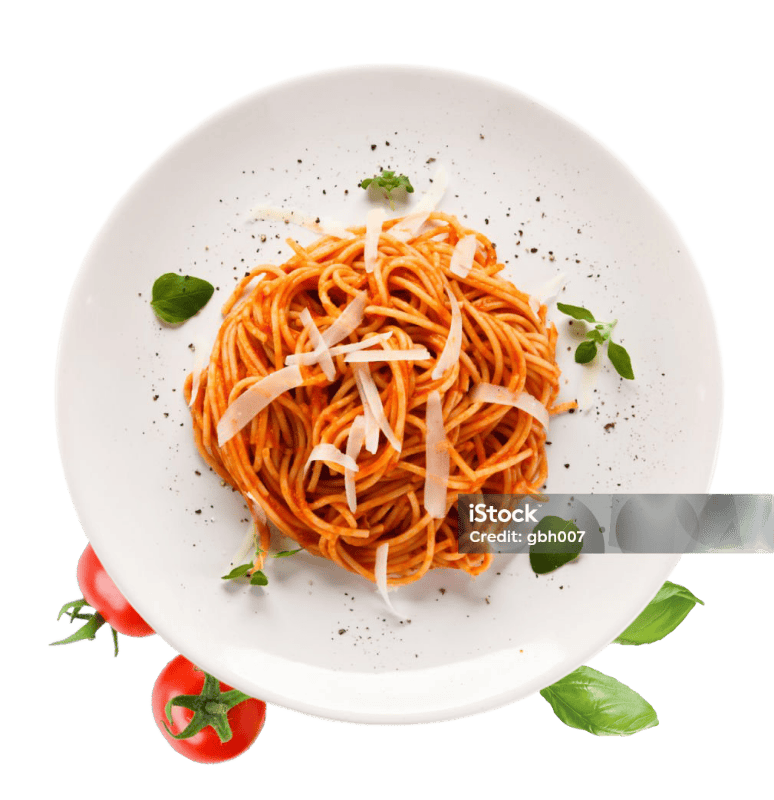 piatto di spaghetti al pomodoro con basilico